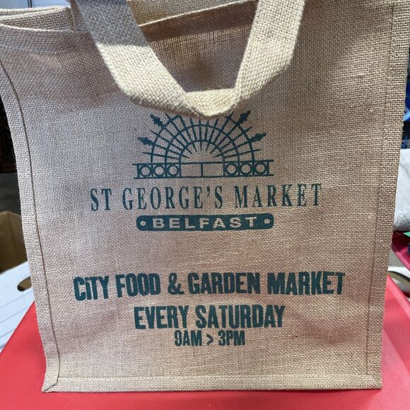 St. George’s Market Belfast, United Kingdom, Market Bag Jute Reusable Tote - Picture 5 of 5